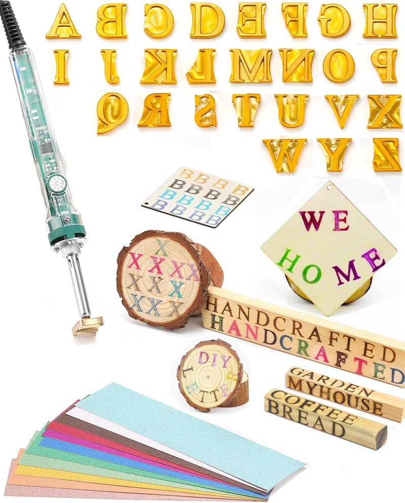 AIMOADO 26 Pcs 5/8" Wood Burning Alphabet Letters Kit, Wood Burning Letter Stamps for Wood Branding Leather Crafting, Ideal Wood Burner Letters Gifts for Christmas Wedding Birthday Party - Image 1